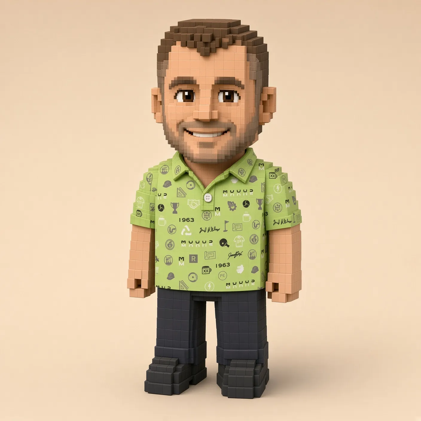 MODUS Road character portrait of Josh, a voxel figure in the culture polo