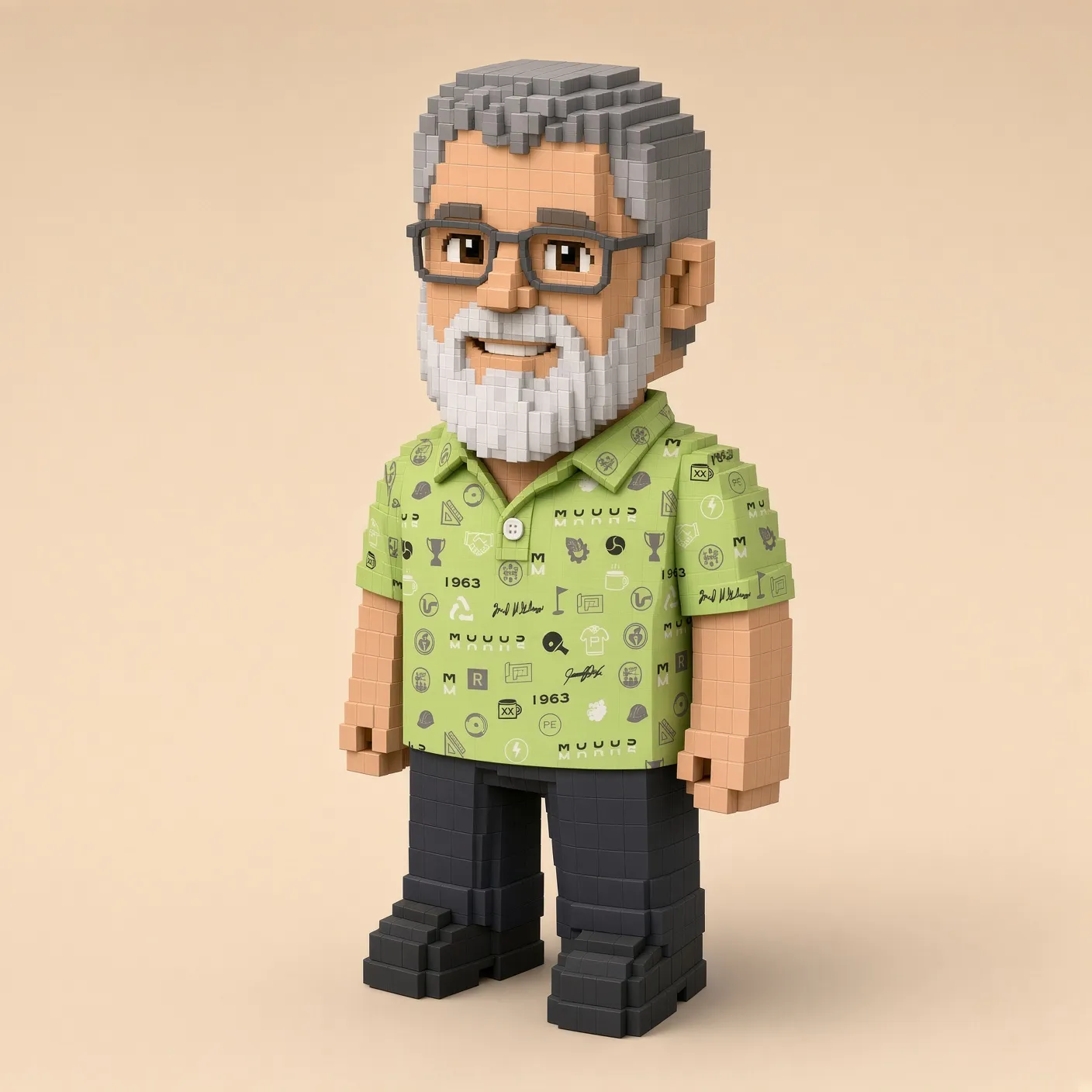 MODUS Road character portrait of Mike, a voxel figure with a silver beard and the culture polo