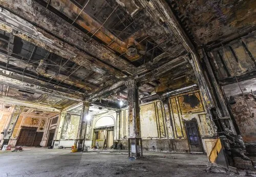 Fire-damaged interior of the Wilkins Building before restoration
