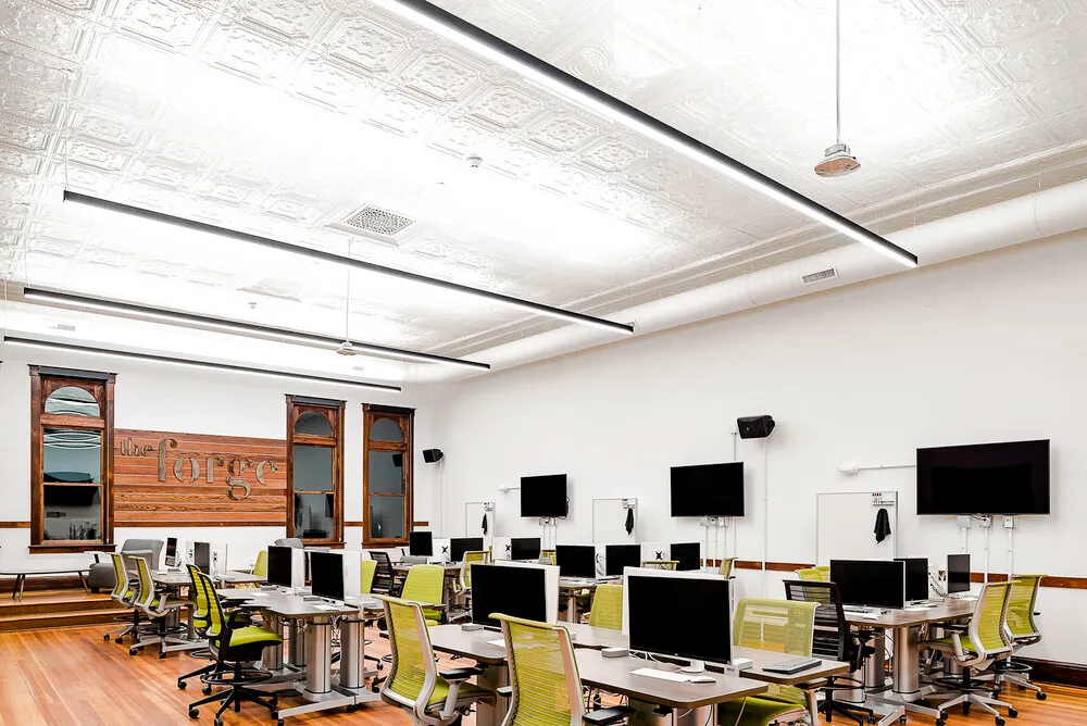 Open office interior on level two of the Forge building