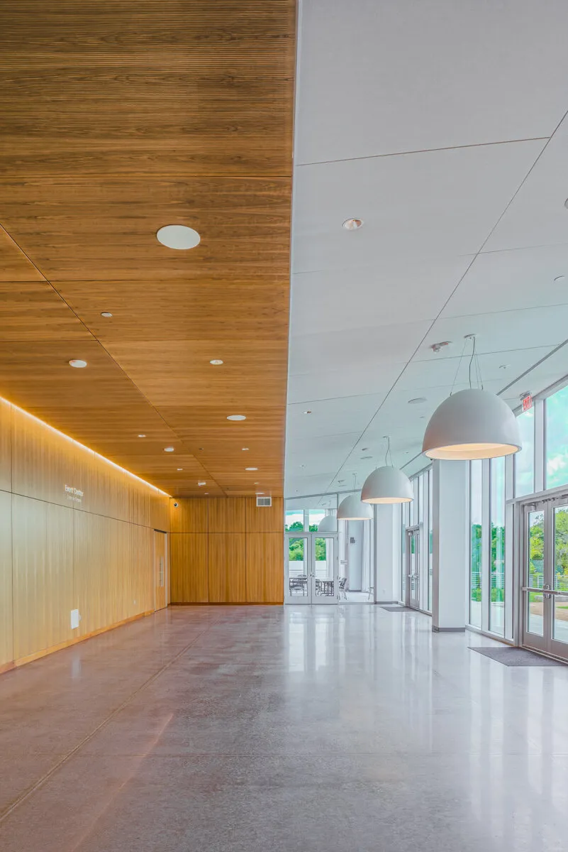 Fayetteville Public Library wood-paneled corridor