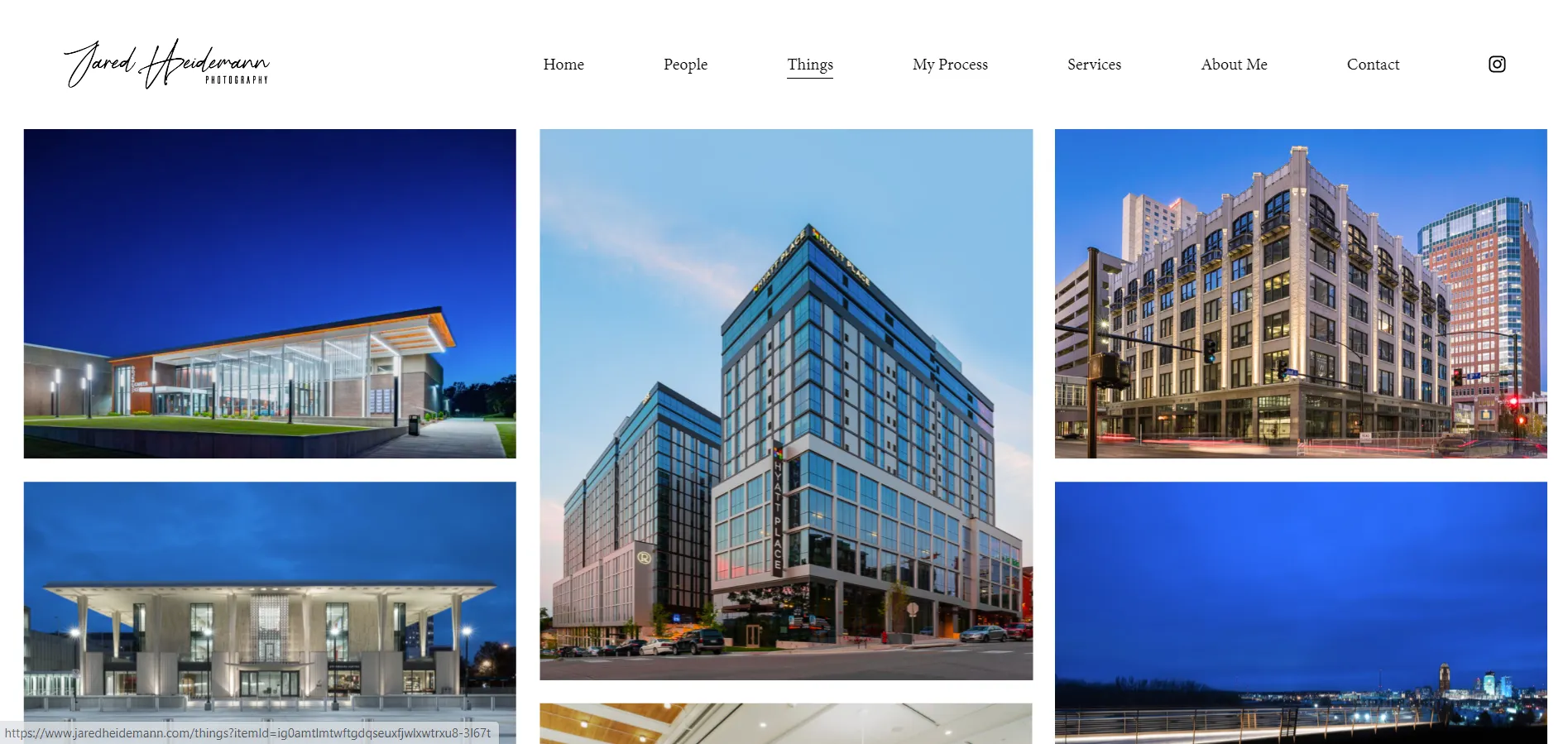 Photography portfolio website for Jared Heidemann showing architectural images