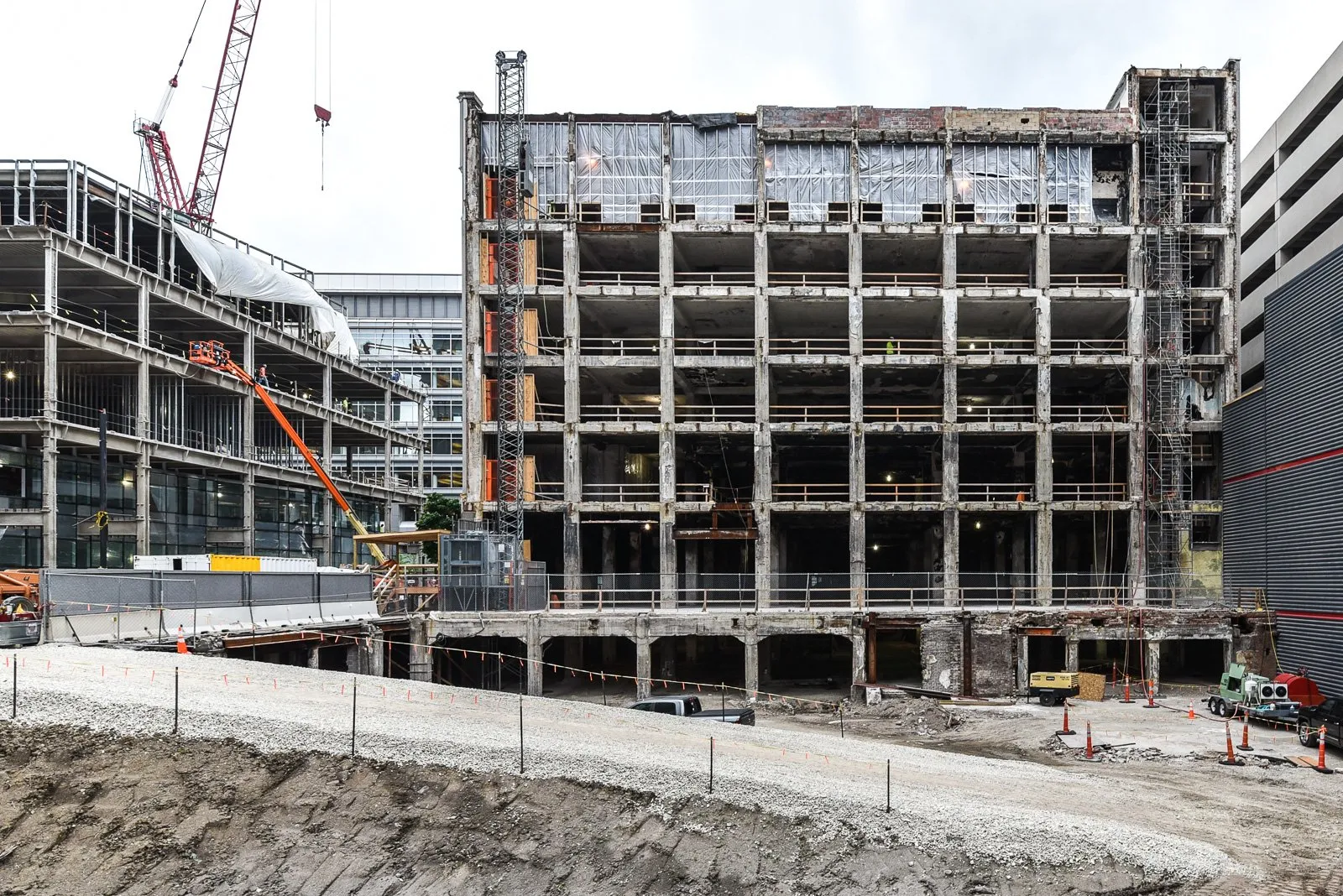 Wilkins Building facade with construction crane