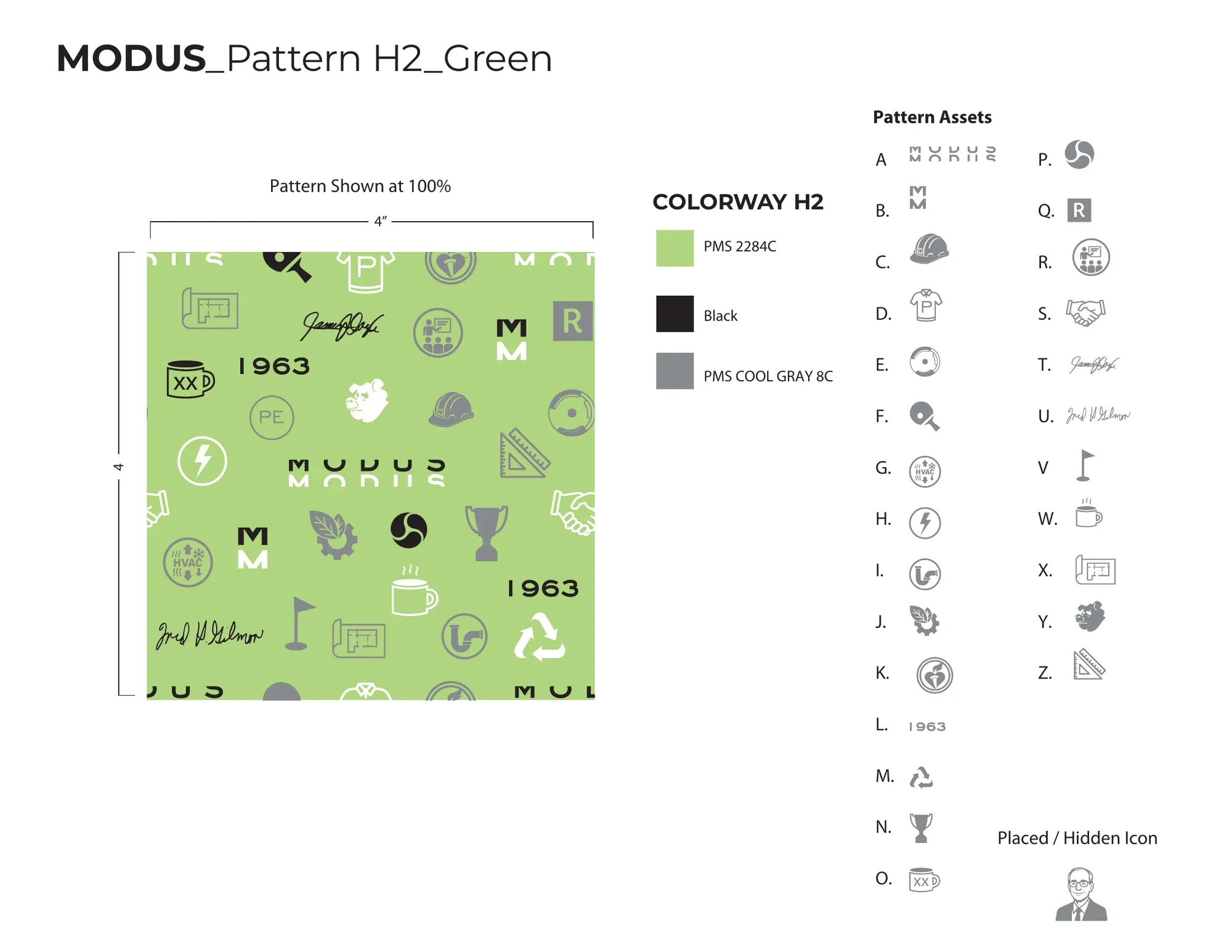 Original lime pattern sheet for the MODUS culture polo, showing how the icons repeat