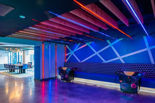 RISE fitness room with blue LED lighting
